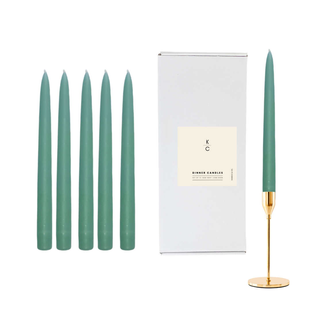Jade Green Dinner Candles — Pack of 12