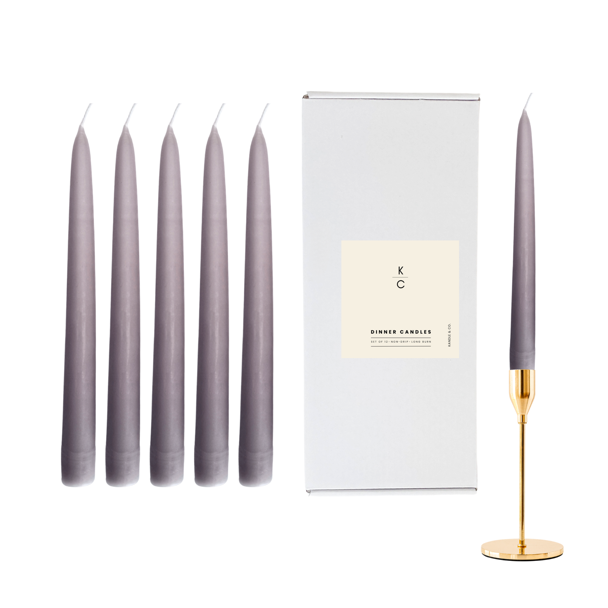 Dove Grey Dinner Candles — Pack of 12