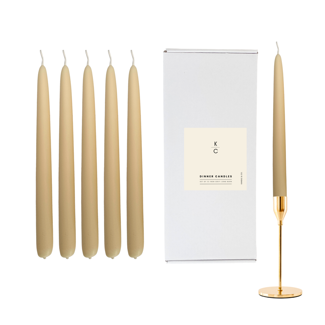 Light Sand Dinner Candles — Pack of 12