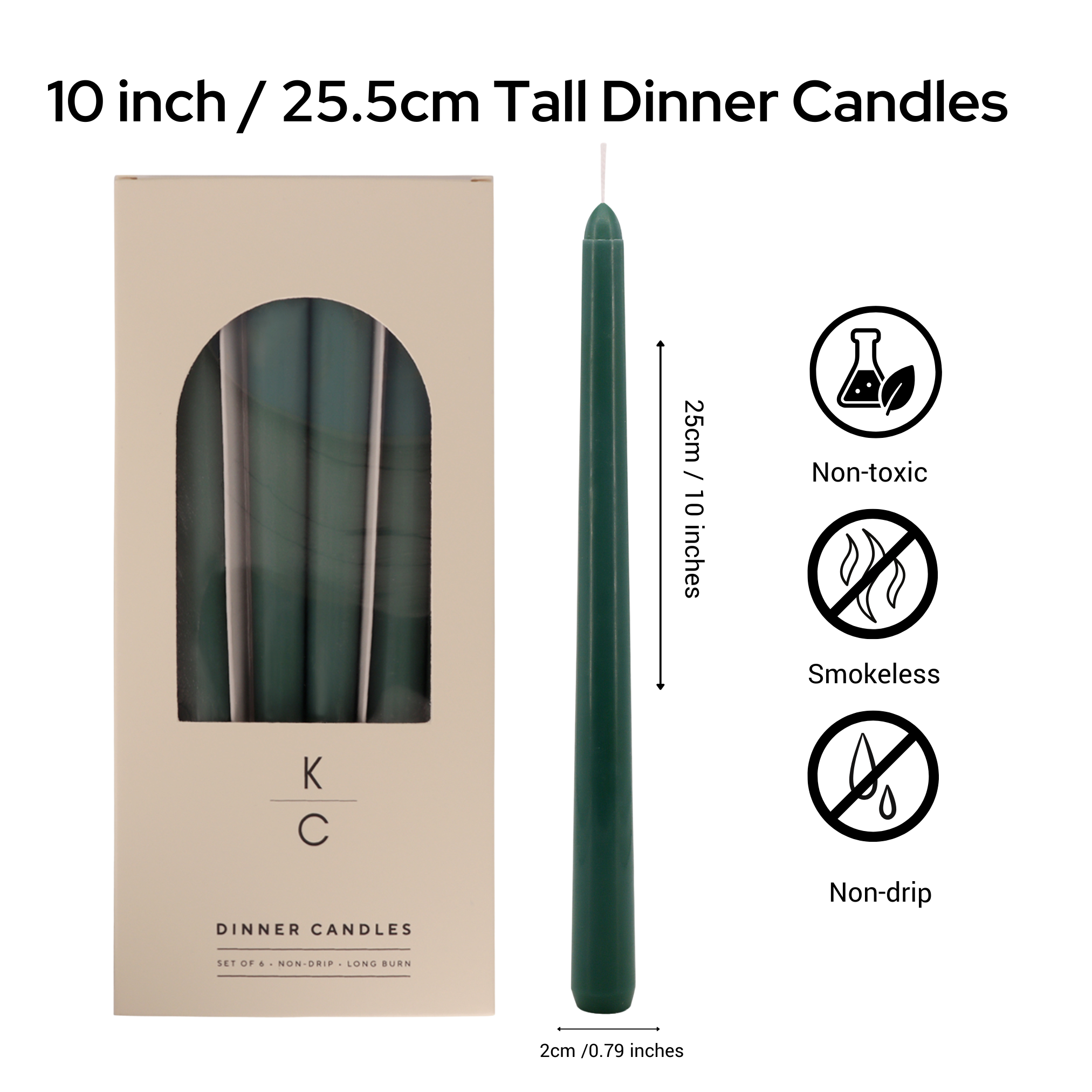 Evergreen 10-Inch Dinner Taper Candles (Box of 6)