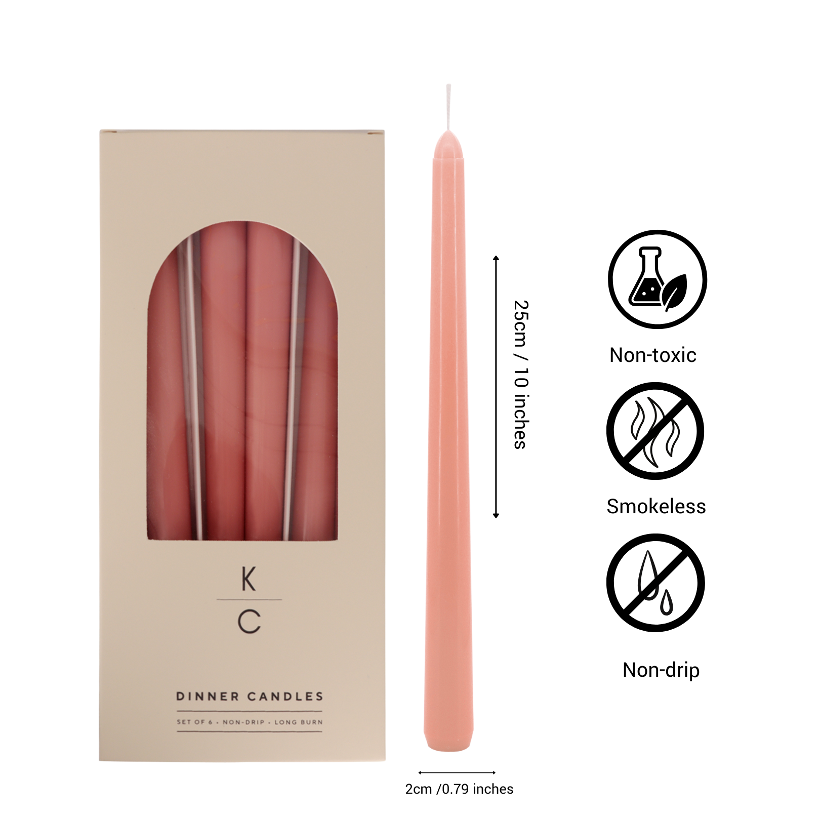 Coral 10-Inch Dinner Taper Candles (Box of 6)