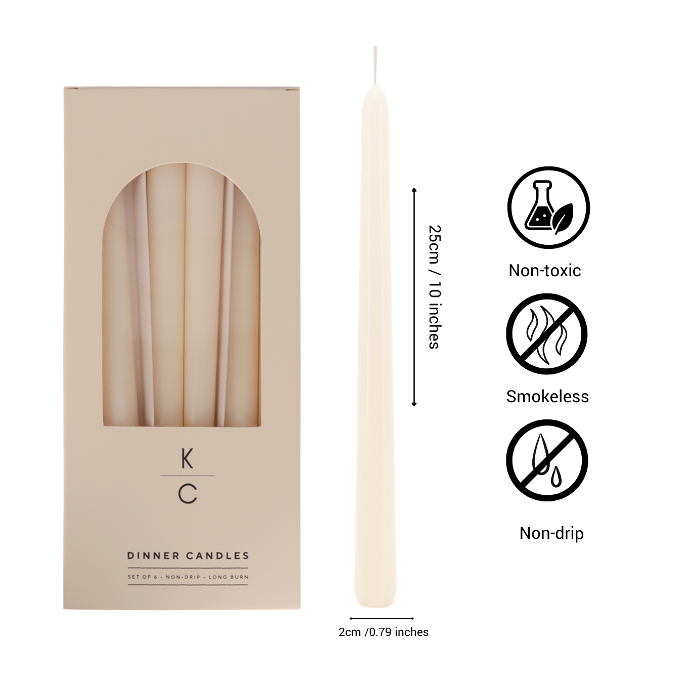 Ivory 10-Inch Dinner Taper Candles (Box of 6)