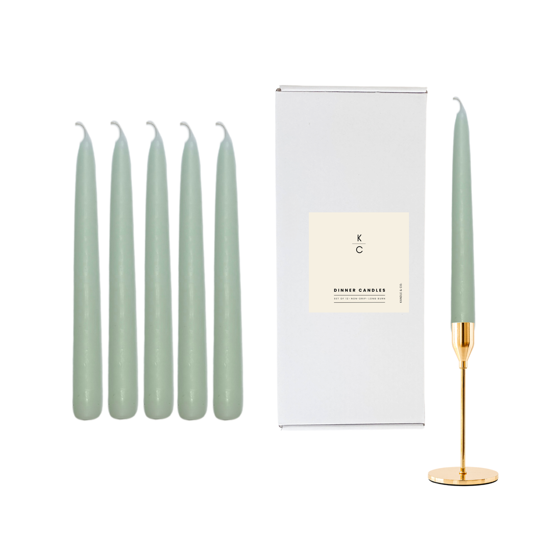Sage Green Dinner Candles — Pack of 12