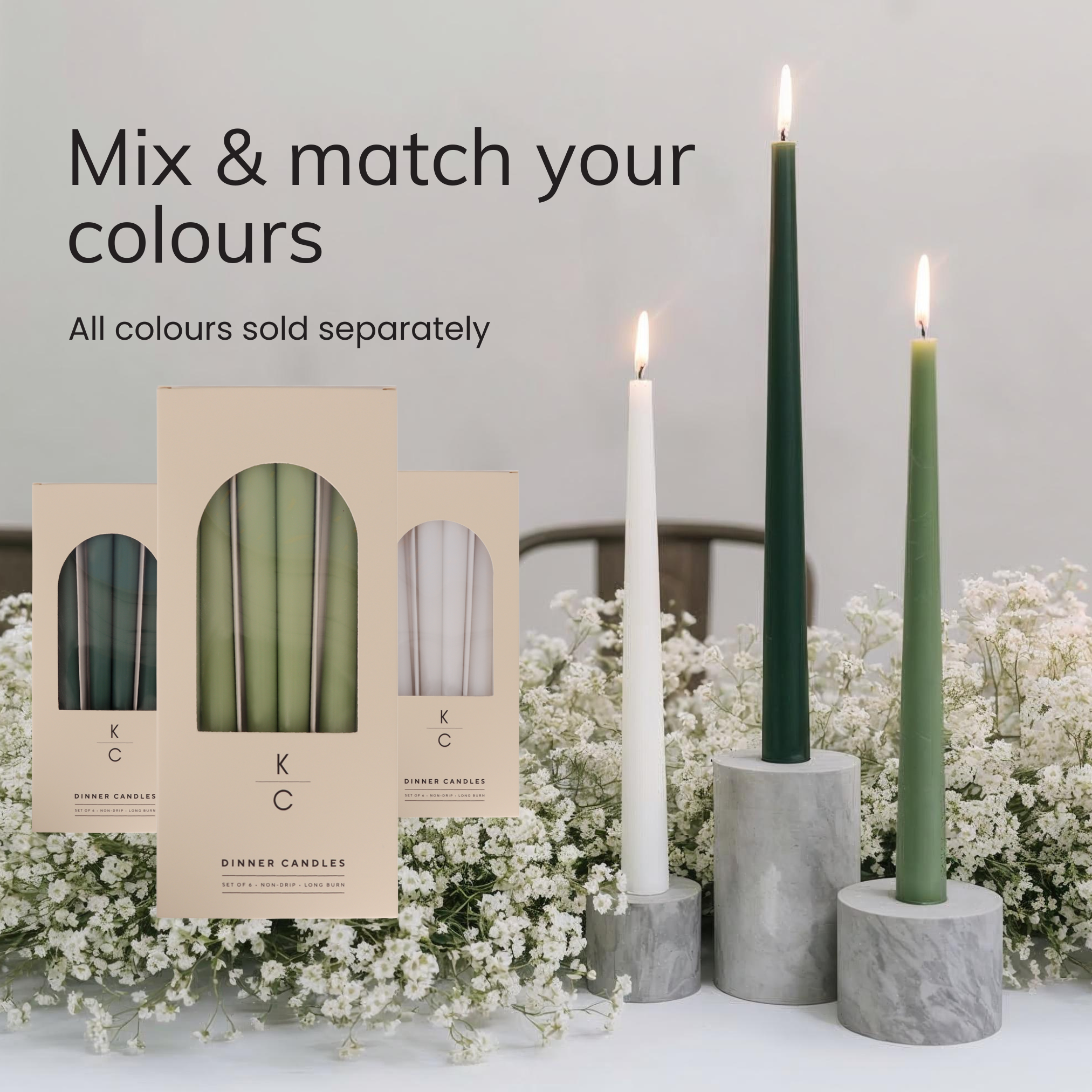 Sage 10-Inch Dinner Taper Candles (Box of 6)