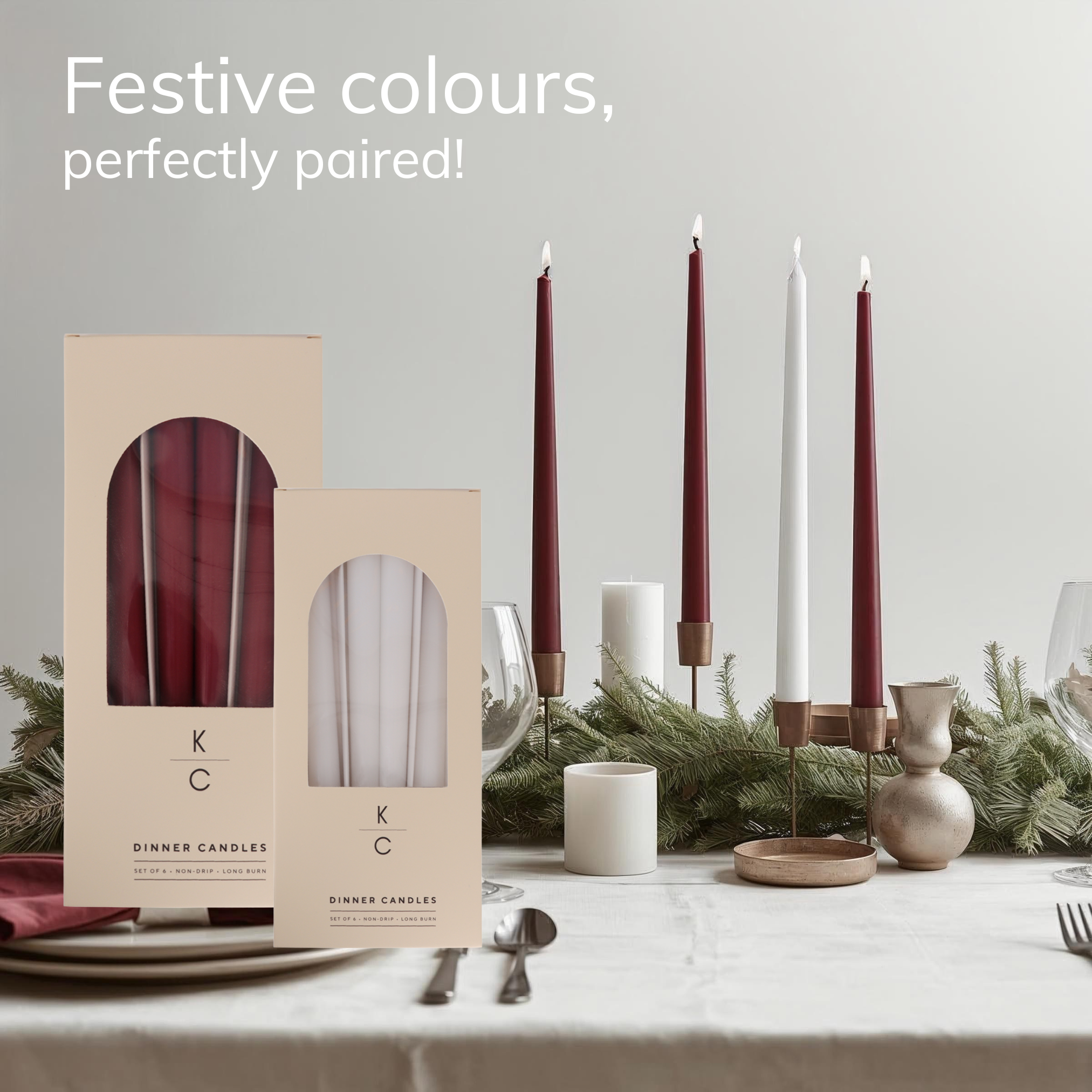 Merlot (Dark Red) 10-Inch Dinner Taper Candles (Box of 6)