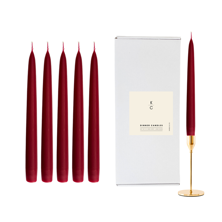 Merlot Red Dinner Candles — Pack of 12