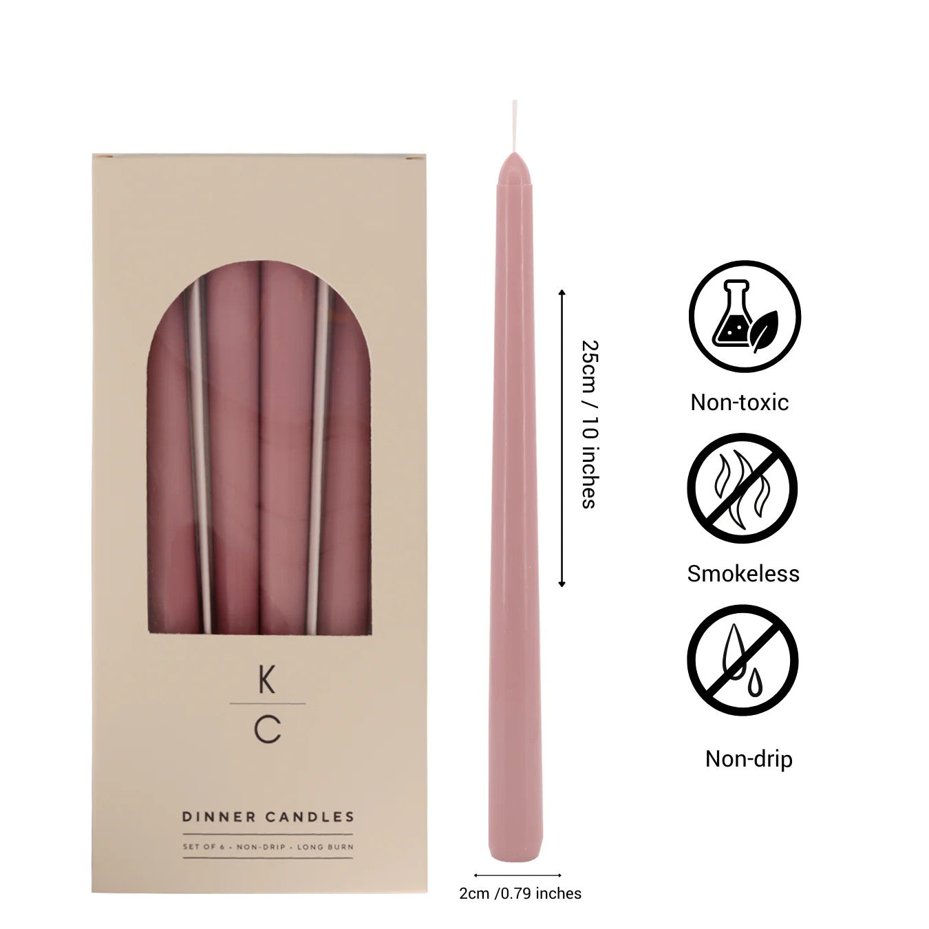Rose 10-Inch Dinner Taper Candles (Box of 6)