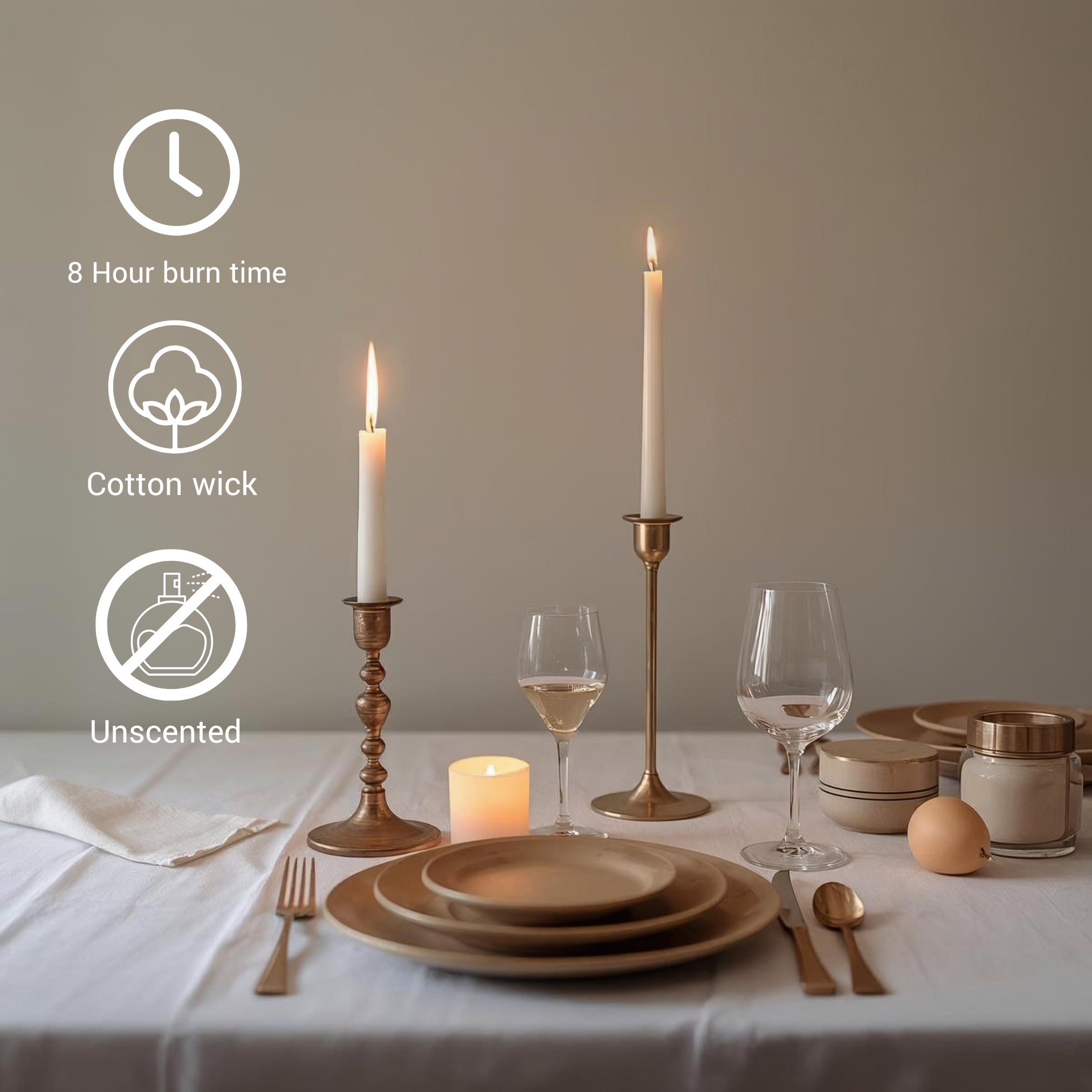 Ivory 10-Inch Dinner Taper Candles (Box of 6)