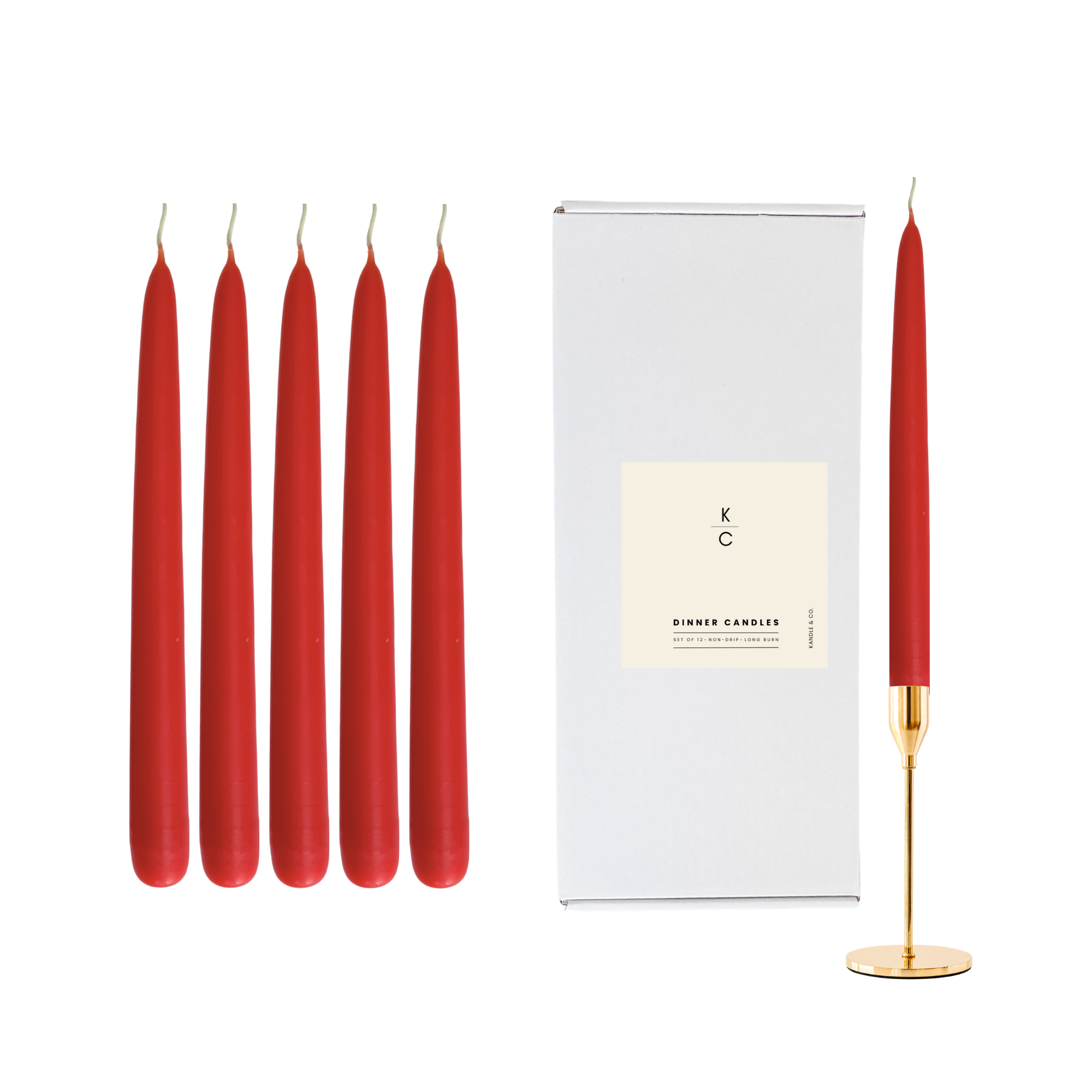 Red Dinner Candles — Pack of 12
