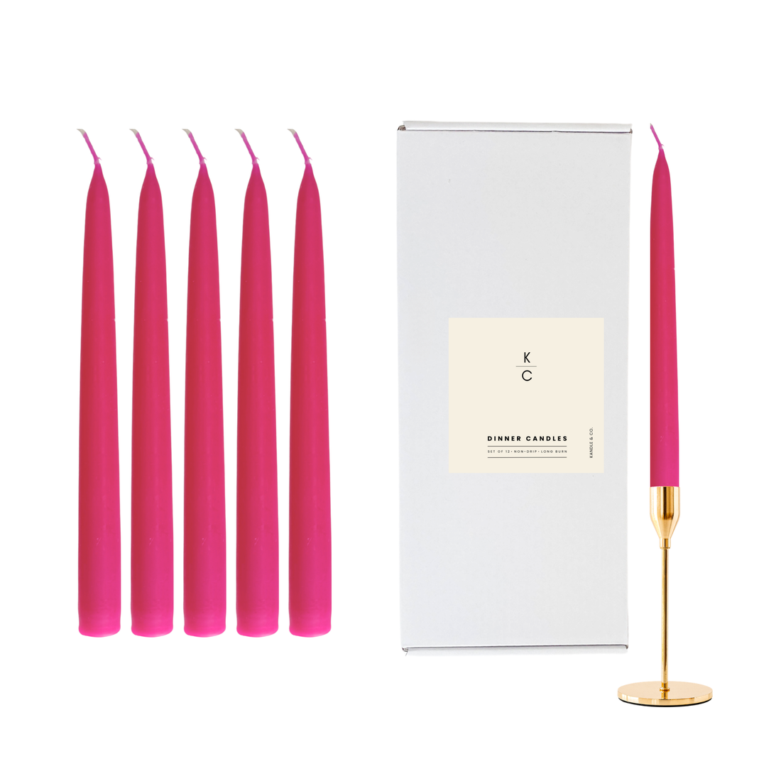 Hot Pink Dinner Candles — Pack of 12