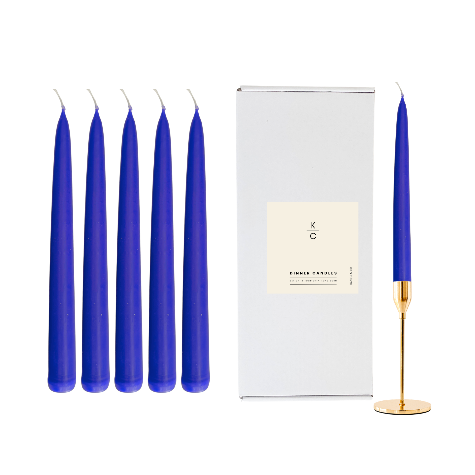 Indigo Blue Dinner Candles — Pack of 12