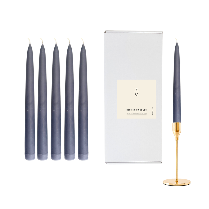 Grey Dinner Candles — Pack of 12