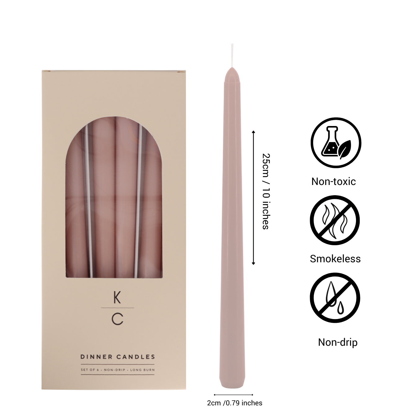 Beige 10-Inch Dinner Taper Candles (Box of 6)