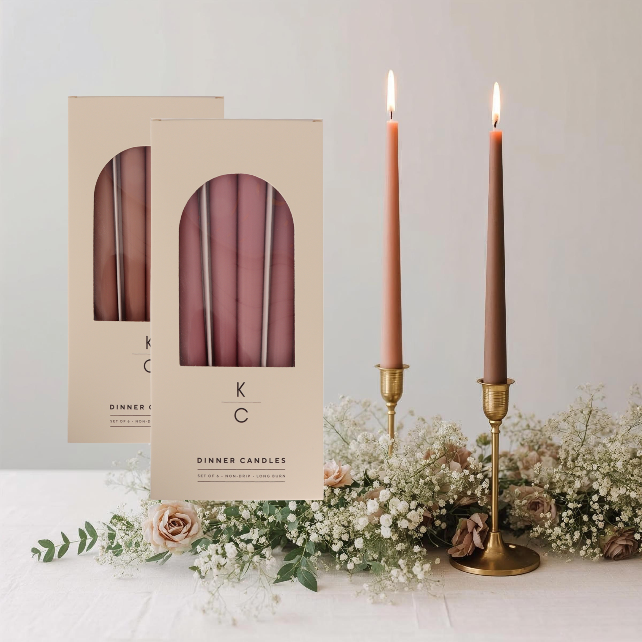 Dusty Rose 10-Inch Dinner Taper Candles (Box of 6)