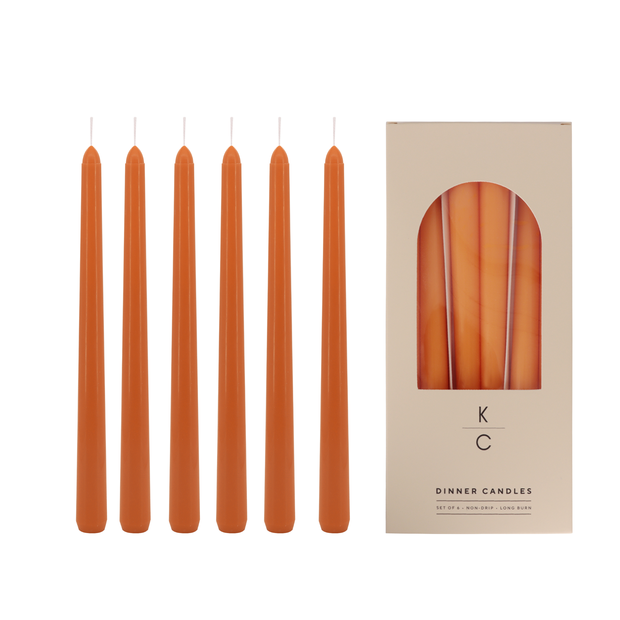 Orange 10-Inch Dinner Taper Candles (Box of 6)