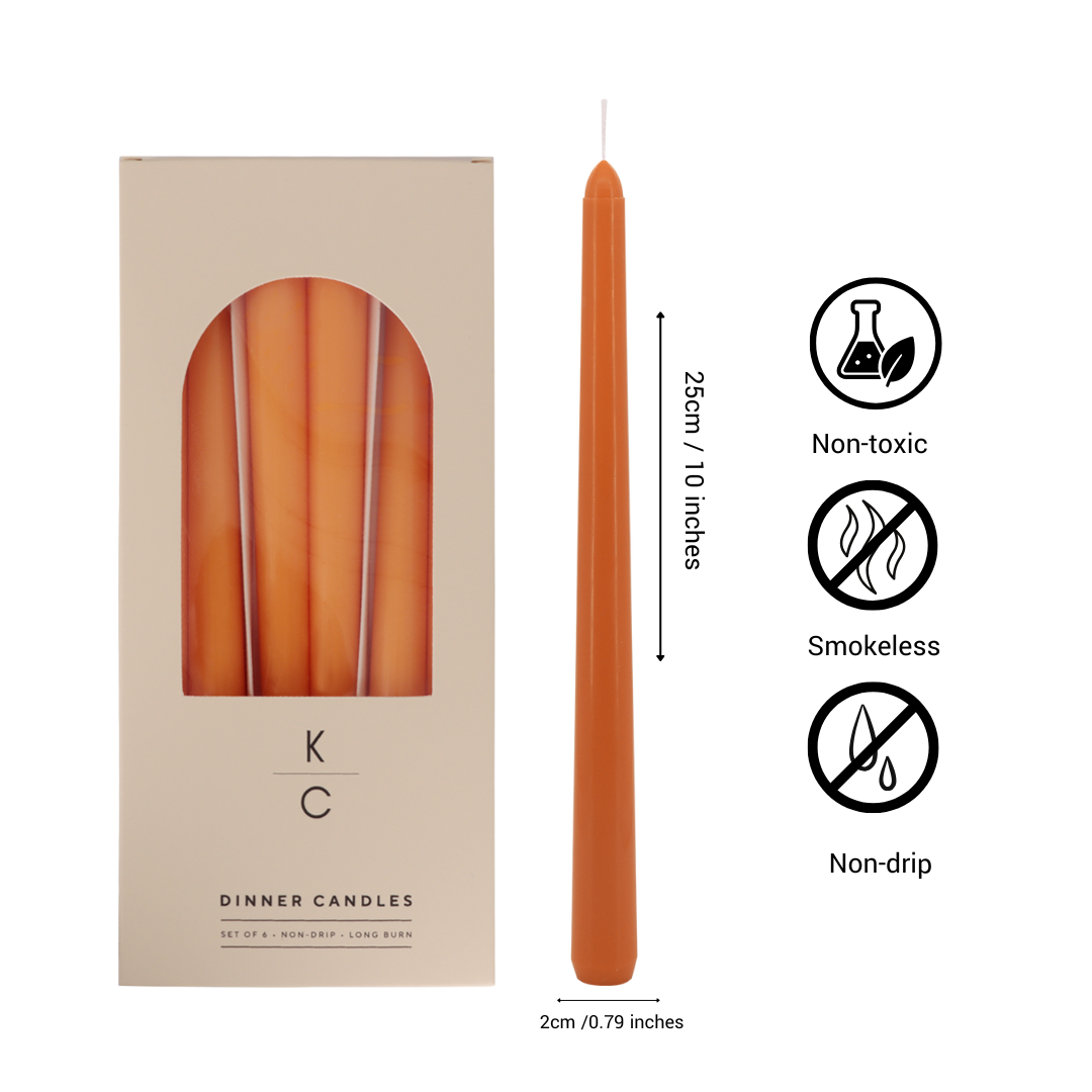 Orange 10-Inch Dinner Taper Candles (Box of 6)