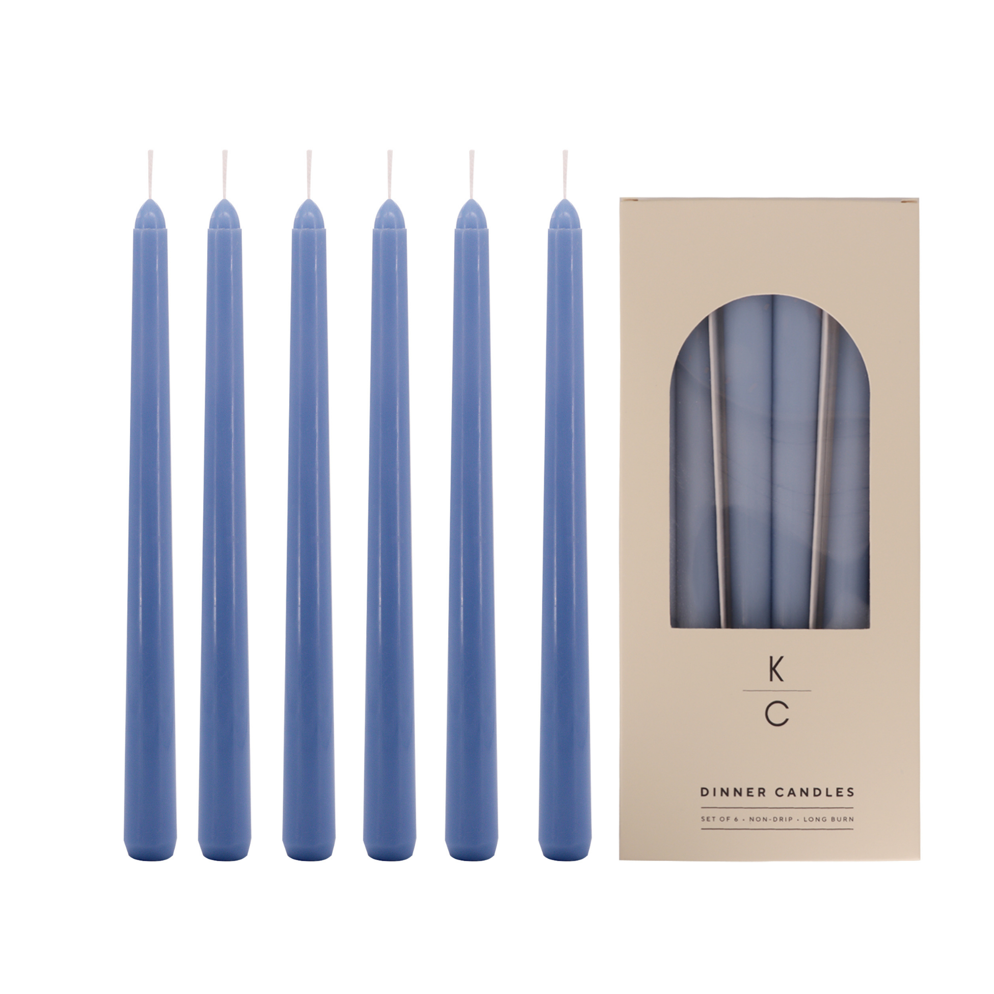 Duck Blue 10-Inch Dinner Taper Candles (Box of 6)