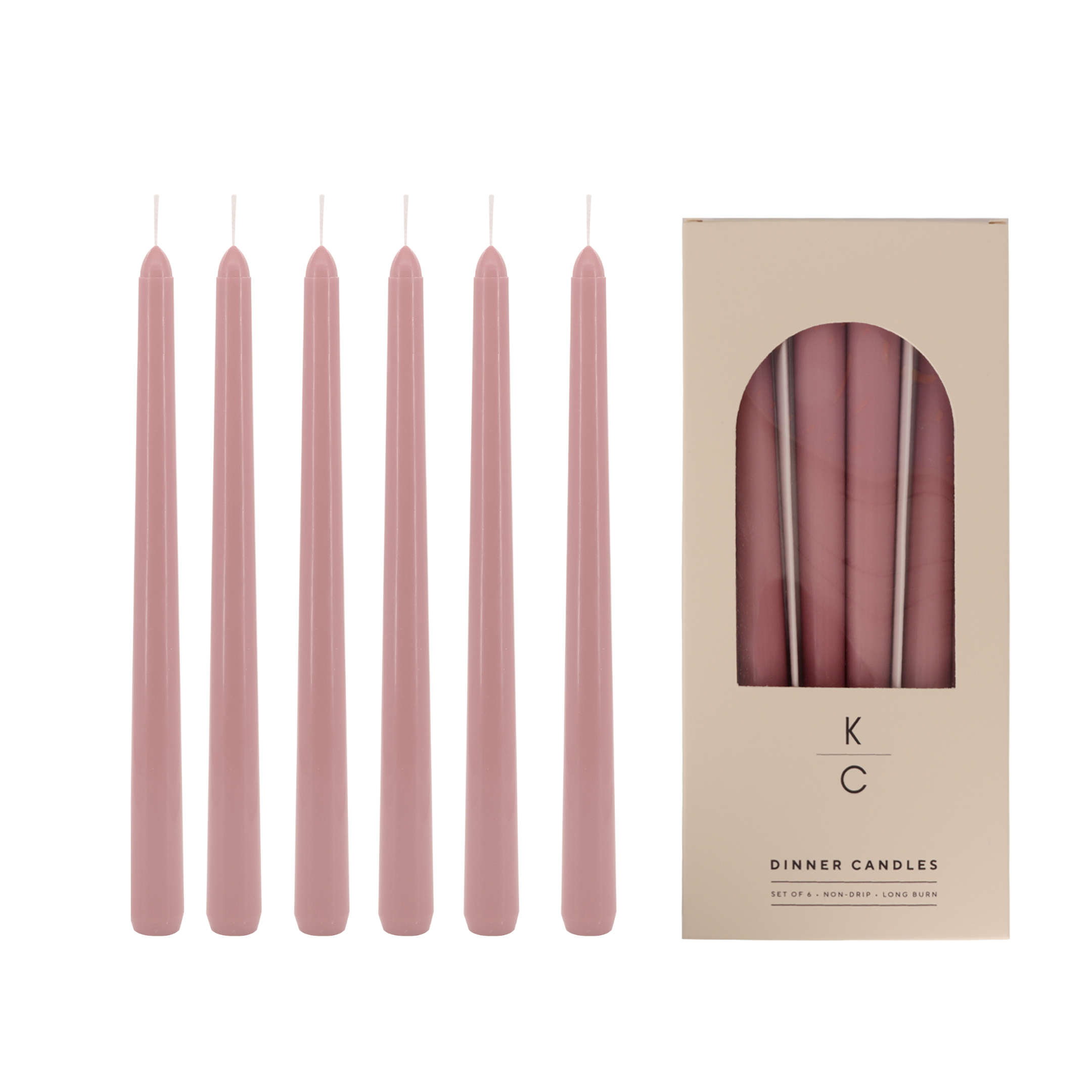 Dusty Rose 10-Inch Dinner Taper Candles (Box of 6)
