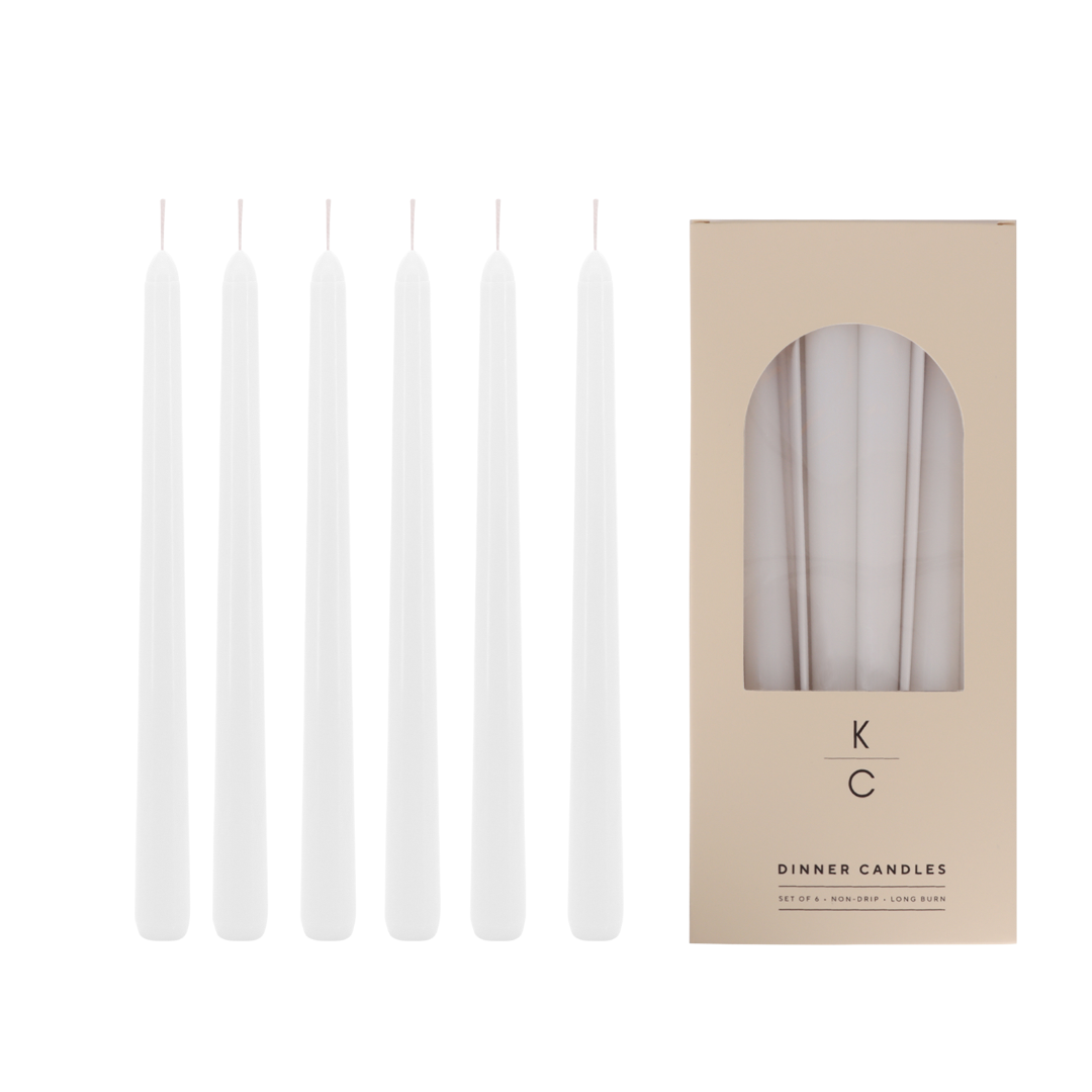 White 10-Inch Dinner Taper Candles (Box of 6)