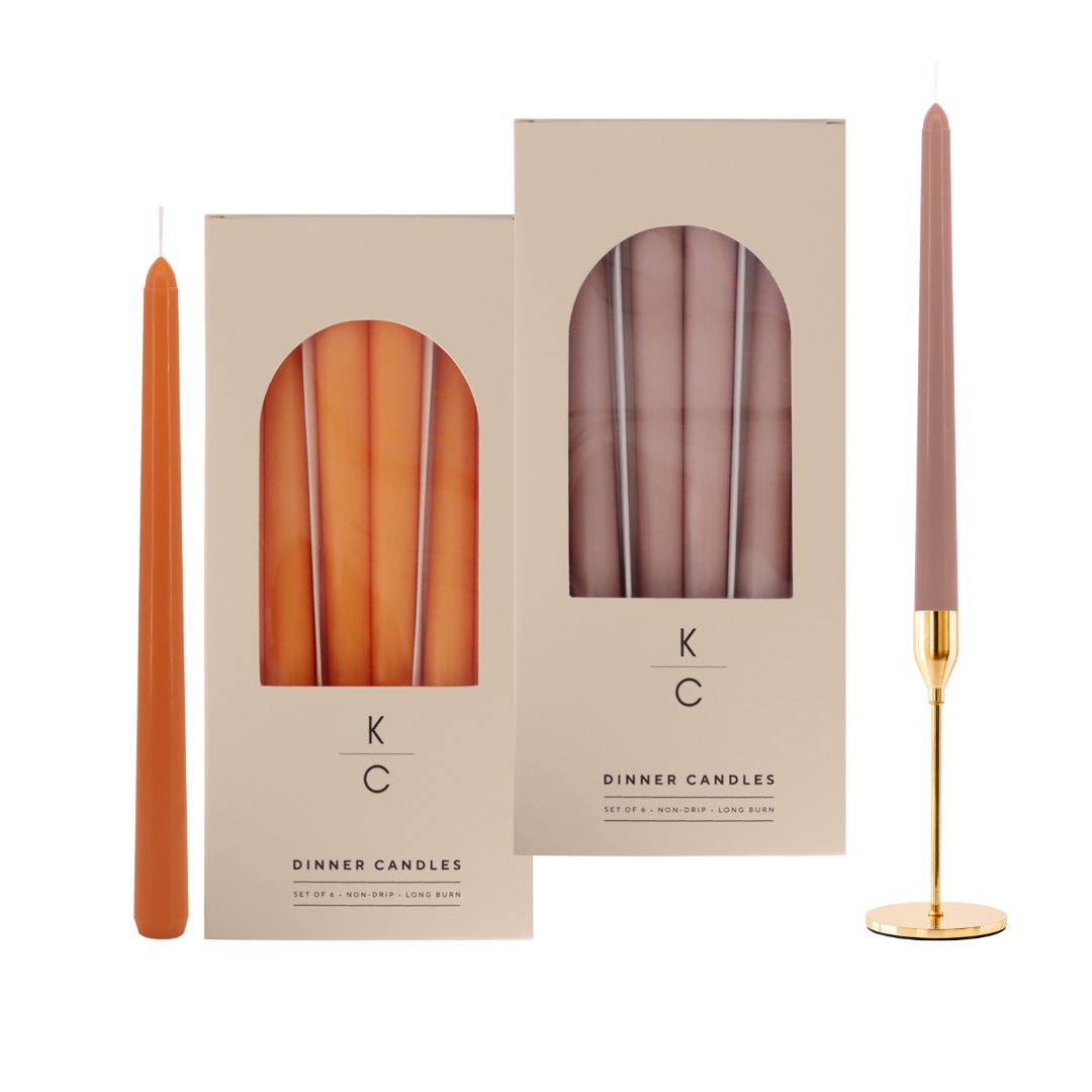 Orange 10-Inch Dinner Taper Candles Brown & Orange set (12 Candles)