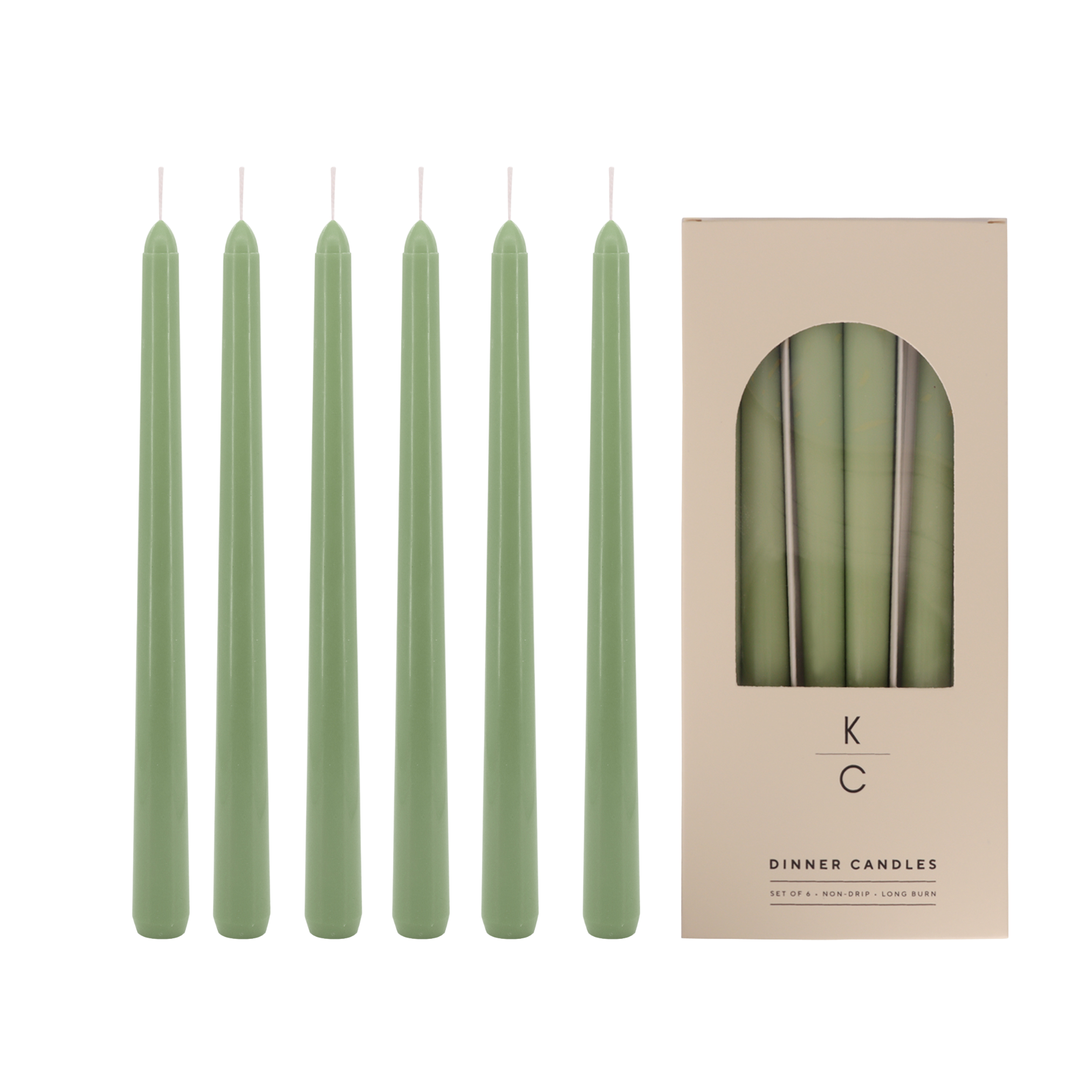 Sage 10-Inch Dinner Taper Candles (Box of 6)