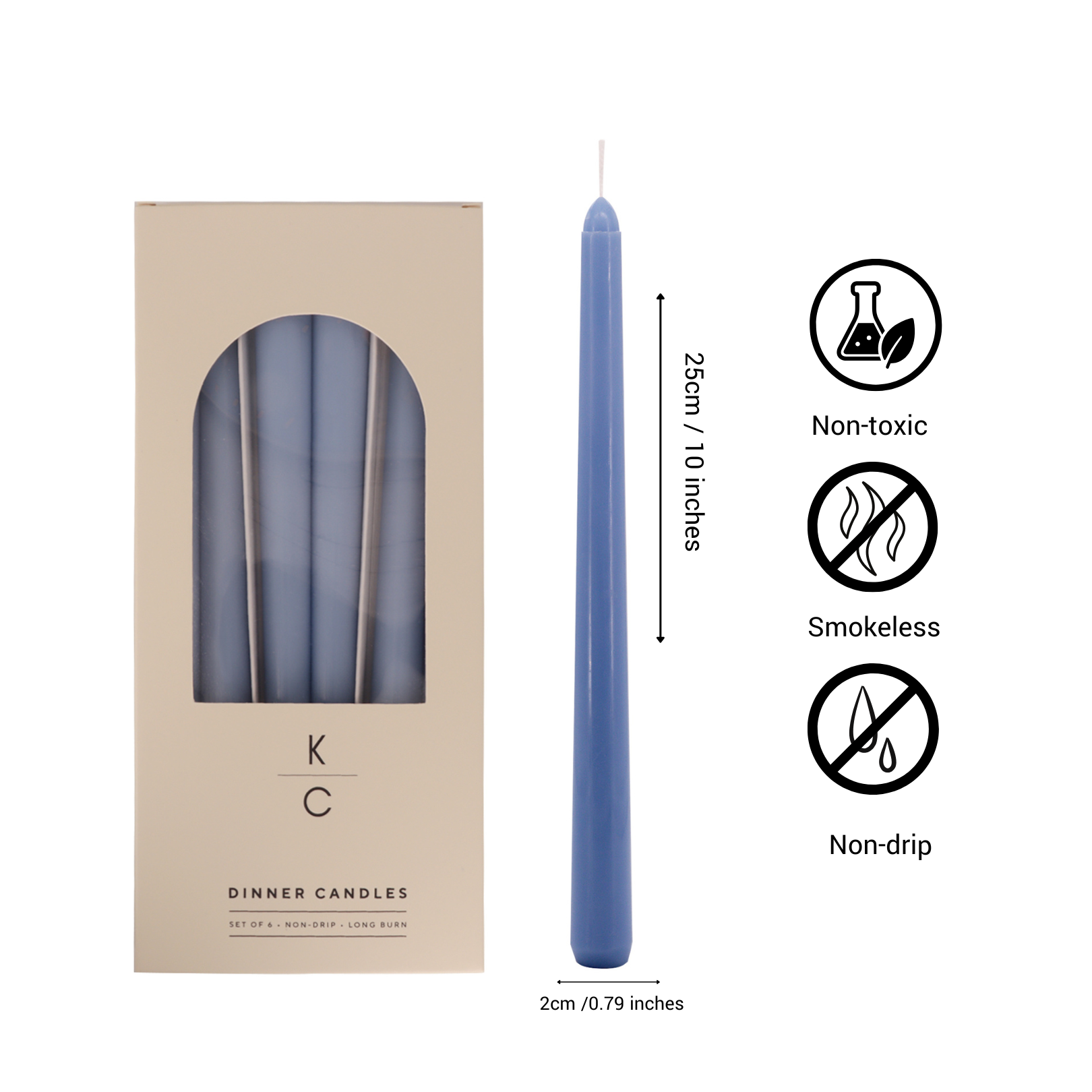 Duck Blue 10-Inch Dinner Taper Candles (Box of 6)