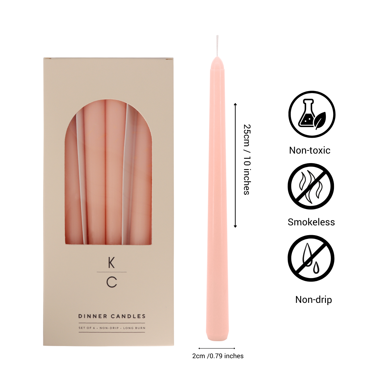 Peach 10-Inch Dinner Taper Candles (Box of 6)