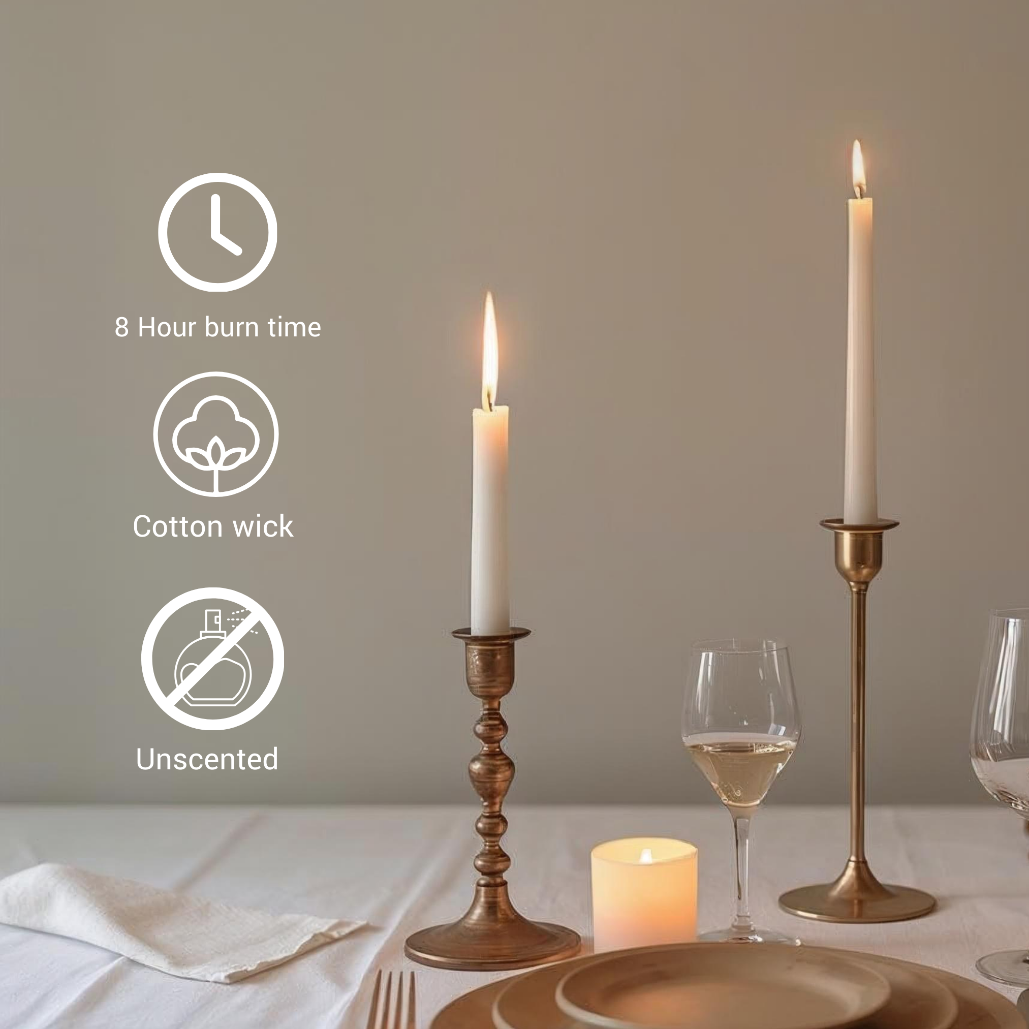 White 10-Inch Dinner Taper Candles (Box of 6)