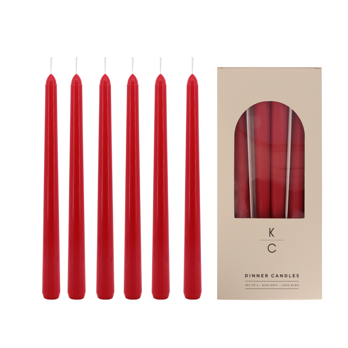 Red 10-Inch Dinner Taper Candles (Box of 6)
