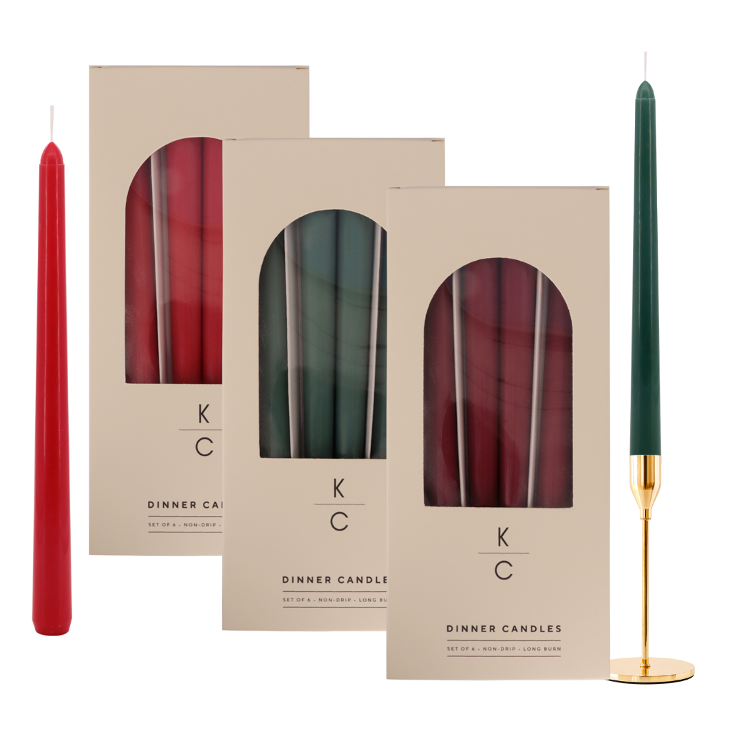 Christmas Candle Bundle with Dark Red Red & Green (18 Pack)