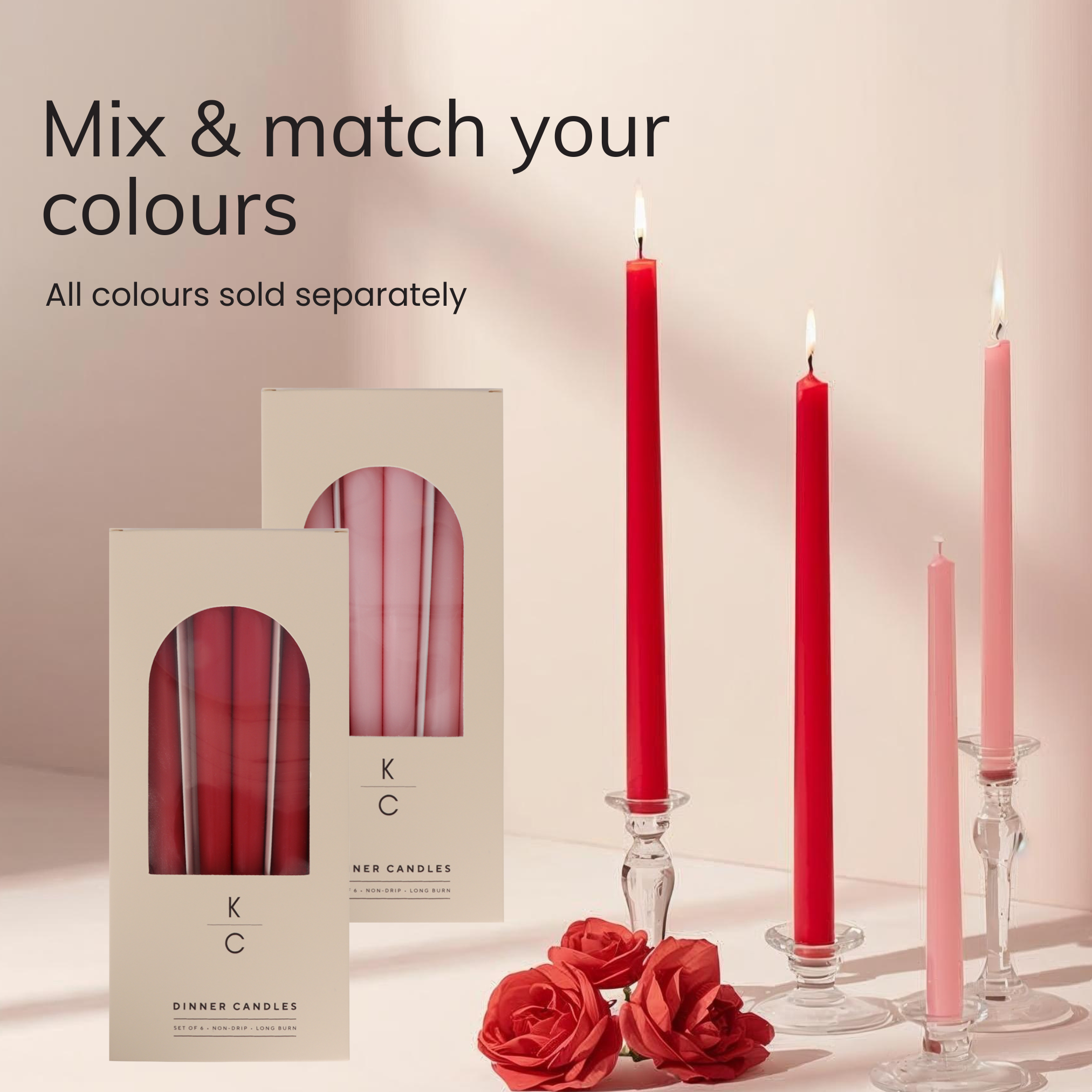 Red 10-Inch Dinner Taper Candles (Box of 6)