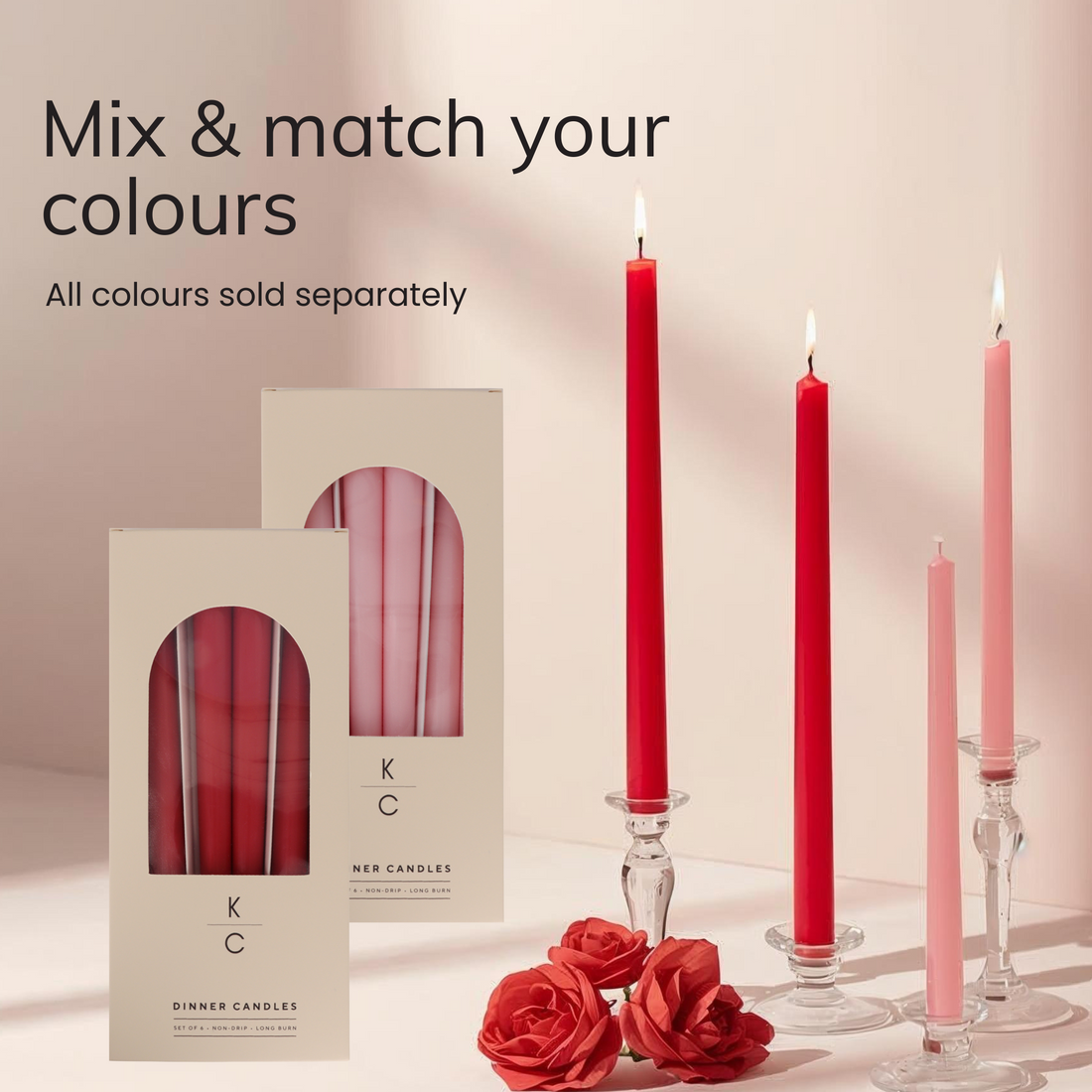Red 10-Inch Dinner Taper Candles (Box of 6)