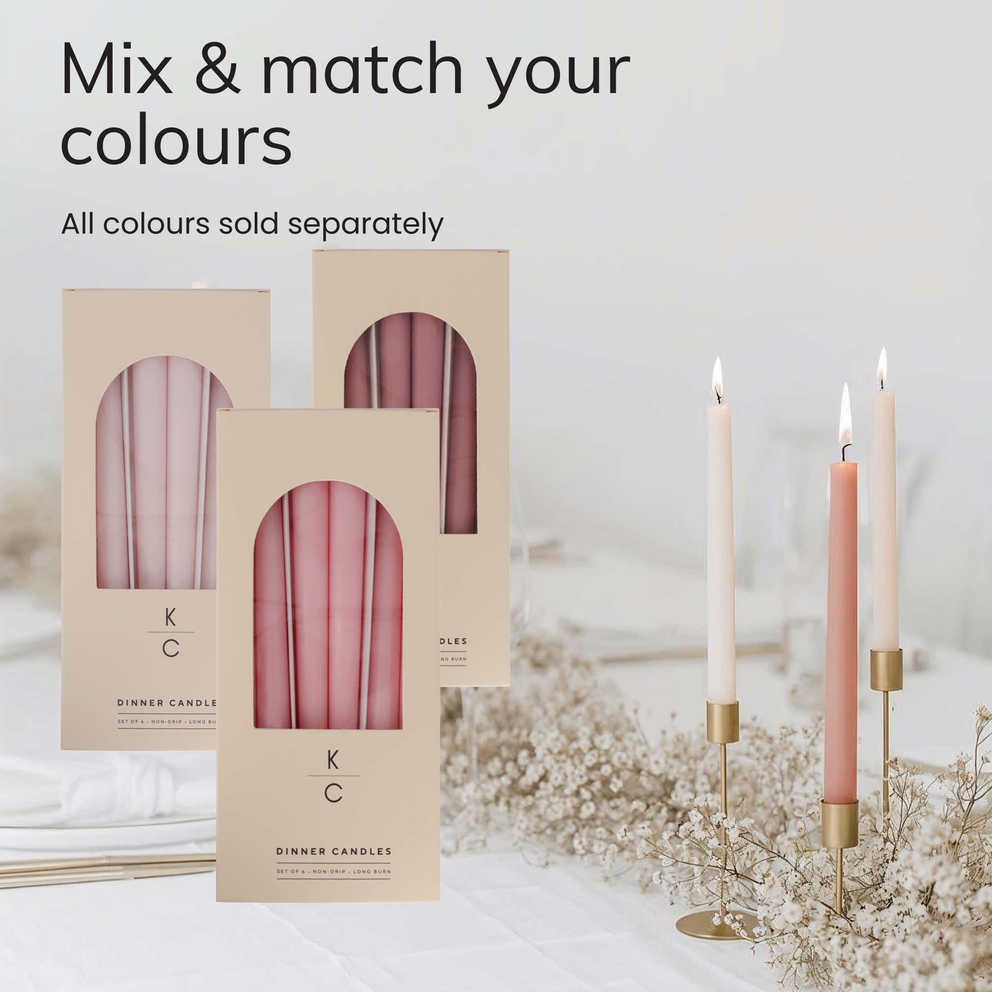 Blush Pink 10-Inch Dinner Taper Candles (Box of 6)