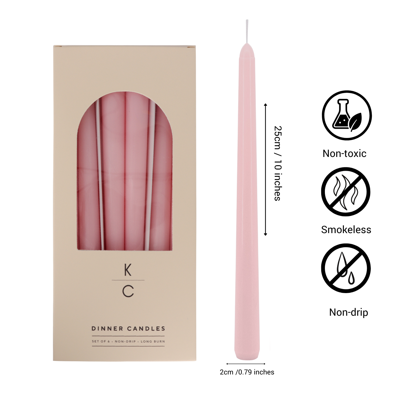 Blush Pink 10-Inch Dinner Taper Candles (Box of 6)